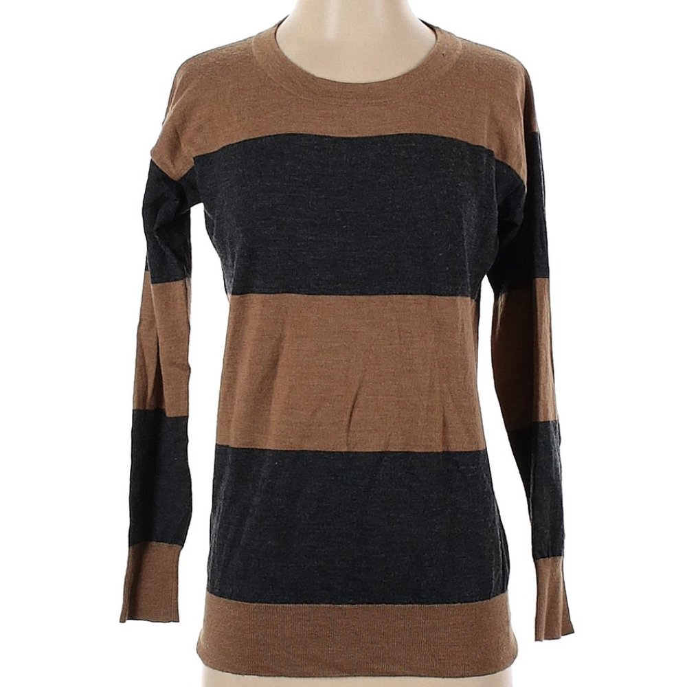 J. Crew 100% Merino Wool Striped Sweater Tan Gray Size Small